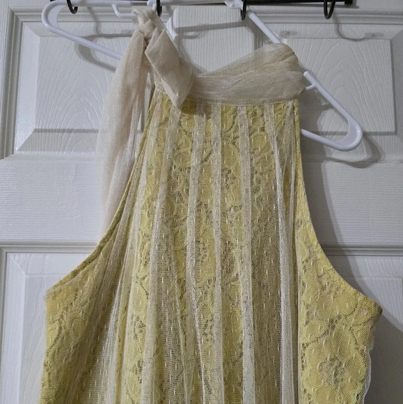 Ryu Tulle & Lace Crochet High Circle Neck Tie Mini Sheath Dress, Sz Large, EUC! - Picture 2 of 11